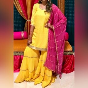 Yellow and Pink Traditional Gharara Outfit